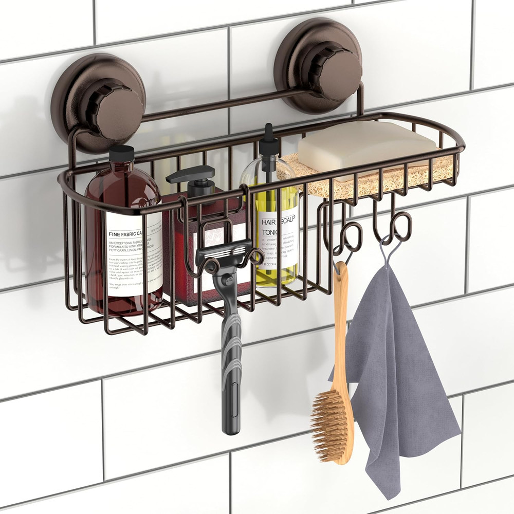 HASKO 2 Pack Shower Caddy Suction Cup with Hooks & Soap Holder, Includes 2 Soap