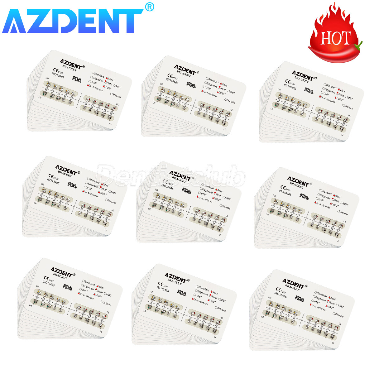10X AZDENT Dental Orthodontic Brackets Braces Metal Mini MBT/Roth.022 Hook 3 4 5