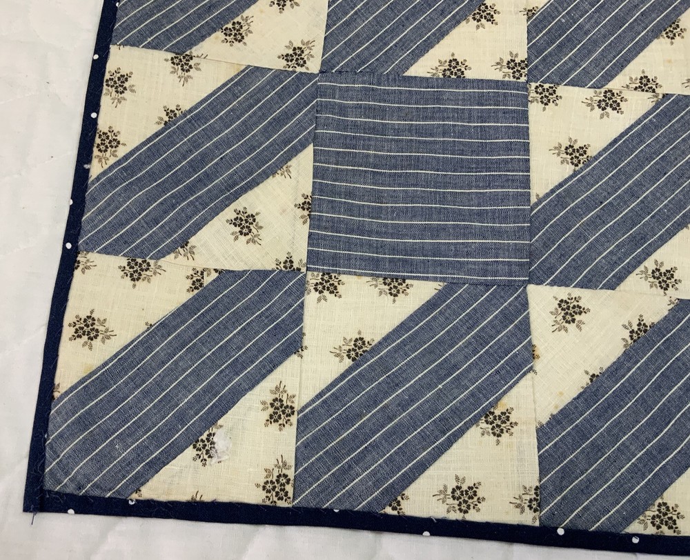 Vintage Patchwork Quilt Table Topper, Nine Patch, Rectangles, Calicos, Blue