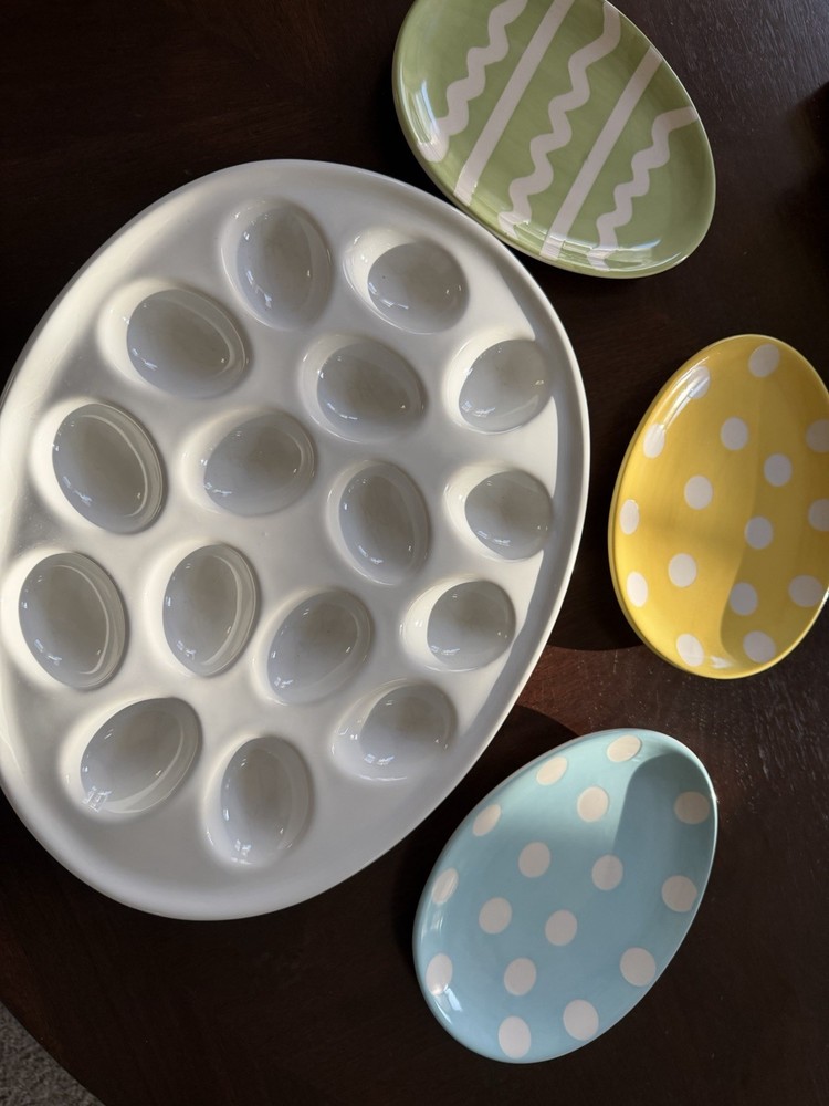 Easter Egg Serving Platter Set - Deviled Egg Tray + 3 Decorative Plates