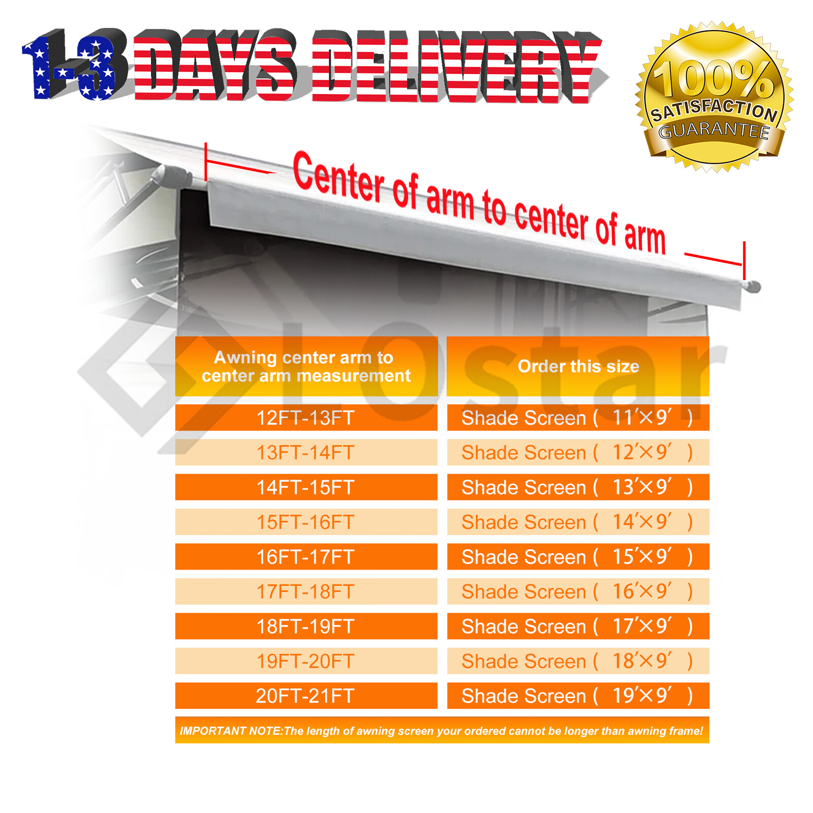 RV Awning Sun Shade Screen - Black Mesh Sunshade UV Block (11'-19') x 9'