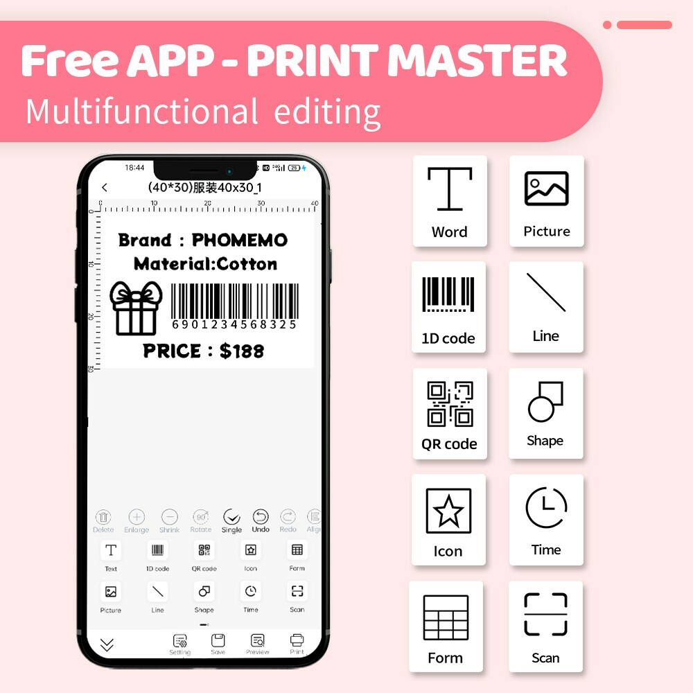 Phomemo M110 Label Maker Portable Bluetooth Thermal Sticker Label Maker Printer