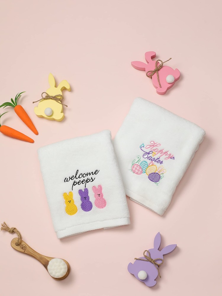 NEWLIGHTURE Easter Hand Towels 100% Cotton Embroidered Small, Easter.egg