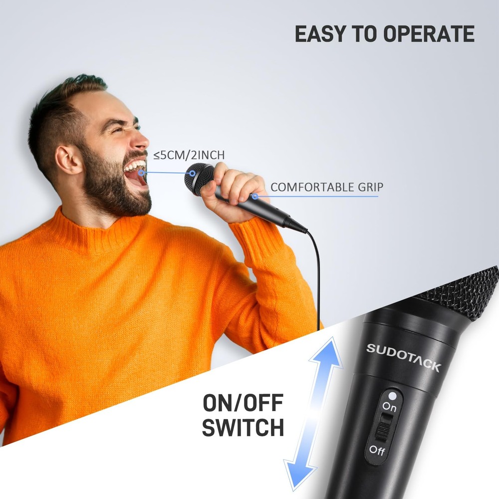 SUDOTACK Karaoke Microphone Wired Handheld: Dynamic 1-PACK, Black 1-pack