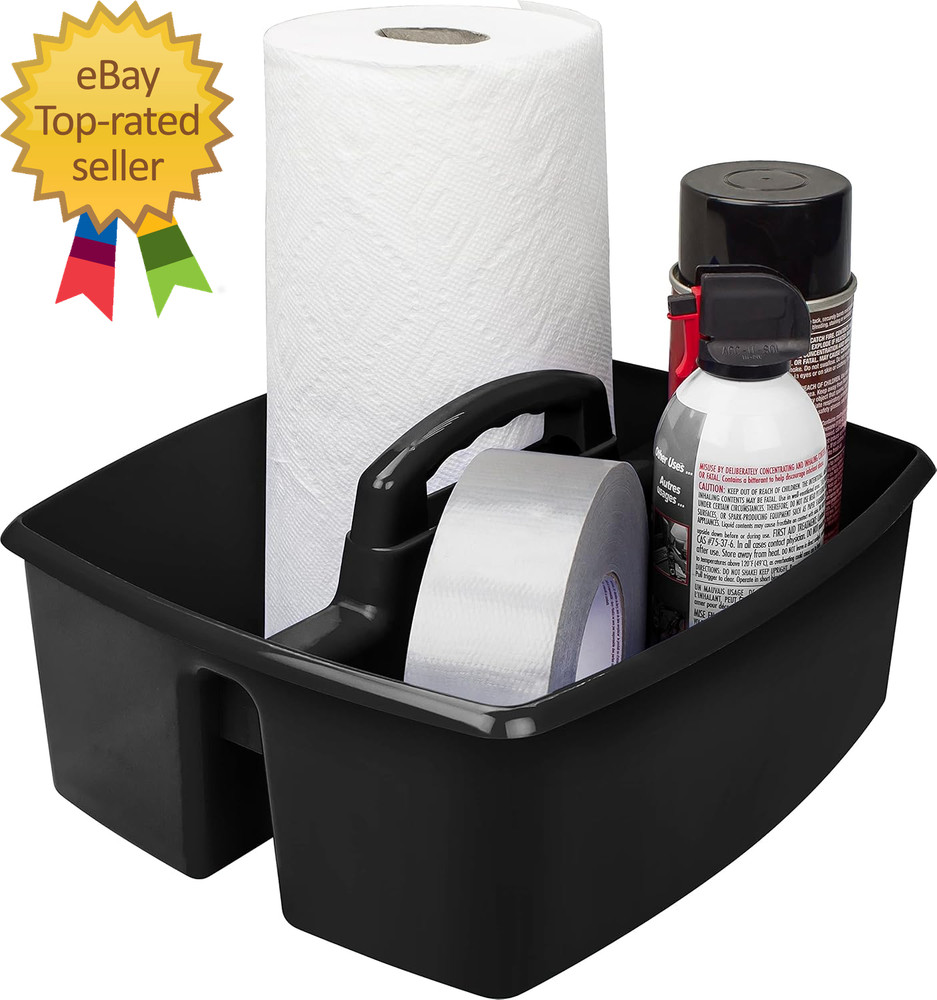 2  Compartment Large Caddy   Multipurpose Classroom Organizer with Handle  Black