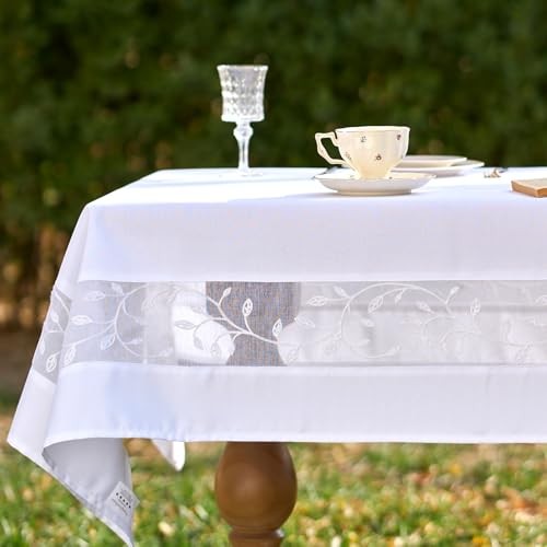 Polyester Fabric Tablecloth with Exquisite Embroidery 70" x 70" (Square) White