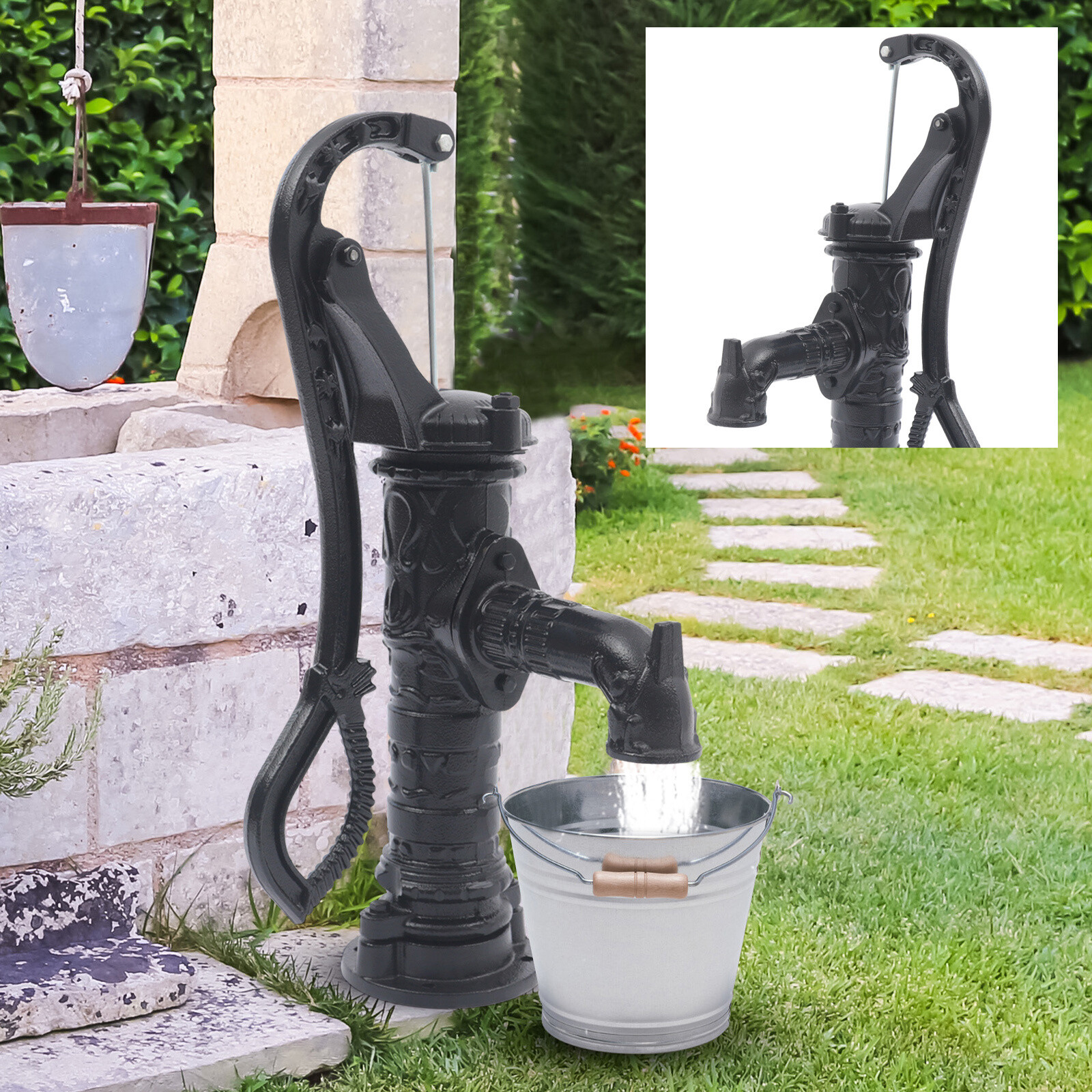 Cast Iron Water Well Hand Pump 26 feet Black Rustic Garden Farmhouse Antique NEW