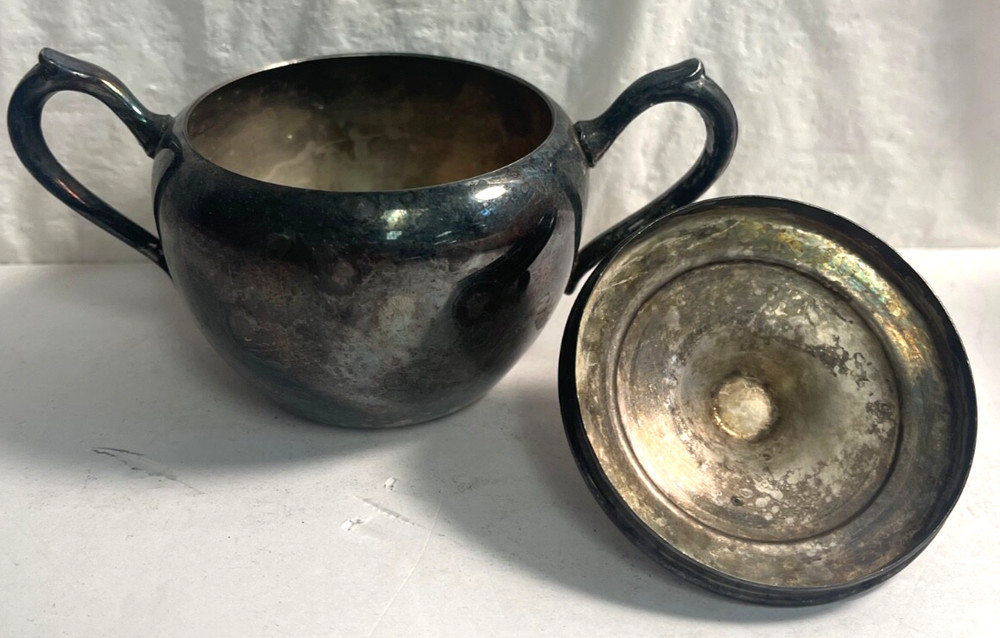 Vintage 4 pc Silver-Plated Copper Sugar, Creamer, Lid, Platter Set