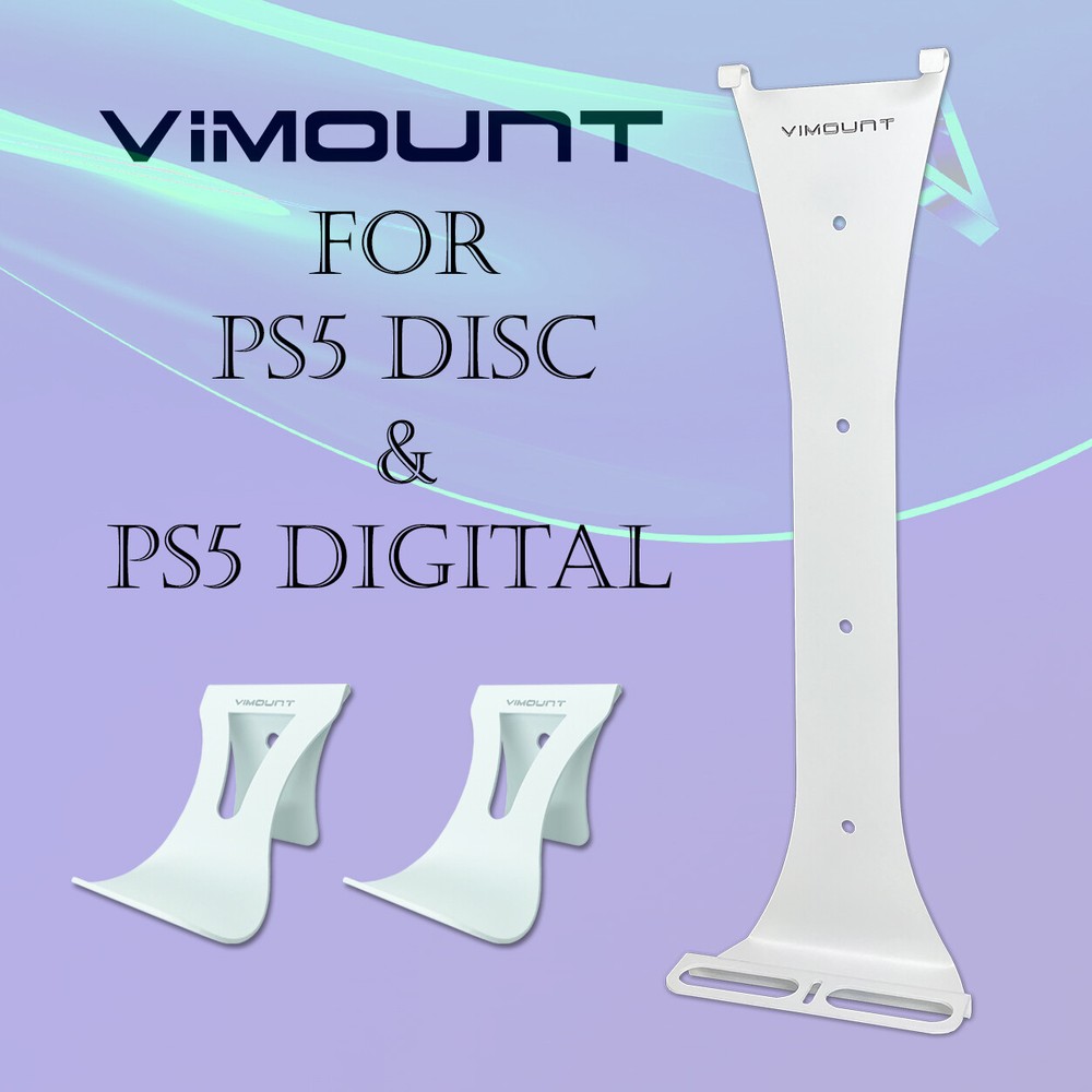 PlayStation 5 PS5 FAT & PRO White Wall Mount + Controllers Mount - ViMount