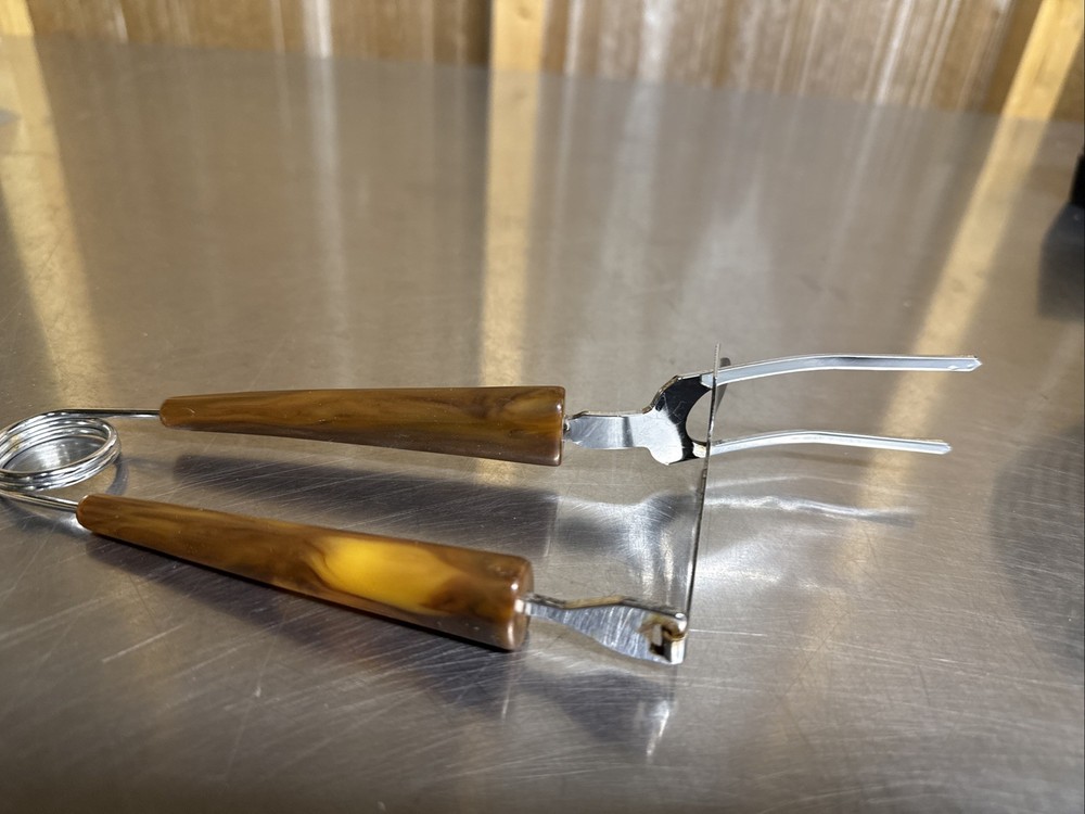 Vintage Carving Butterscotch Tortoise Shell Handle Meat Fork Server