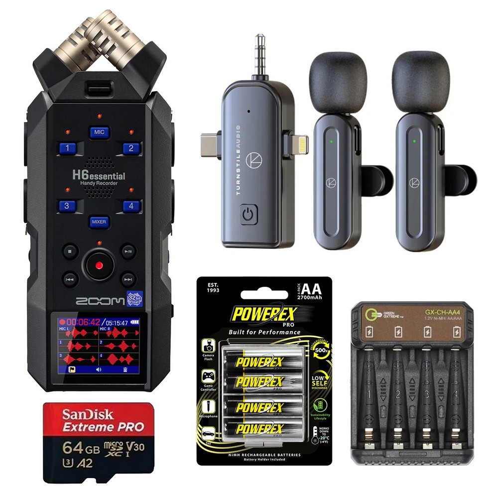 Zoom H6essential 6-Track 32-Bit Float Handy Recorder, Bundle with Lavalier Micro