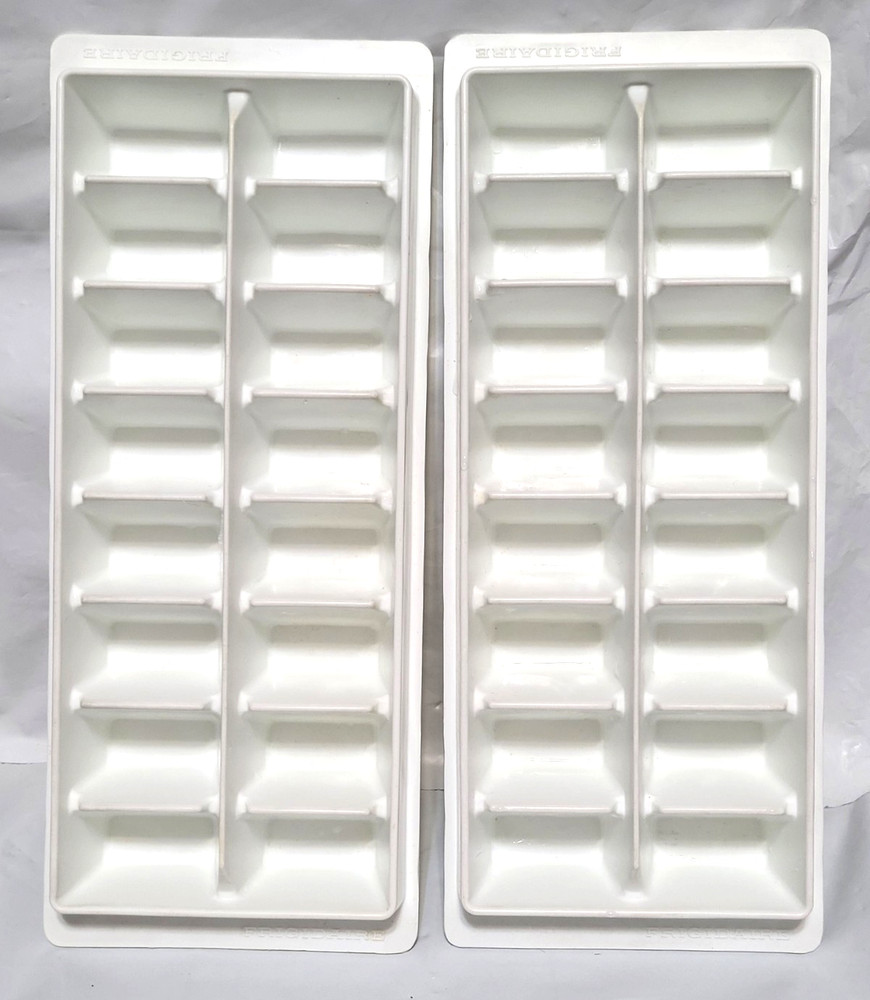 2 Vintage Frigidaire 16 Cube White Plastic Ice Cube Tray Large Cube Stackable