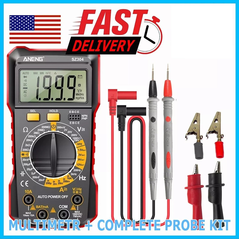 SZ304 Multifunction 1999 Counts Digital Multimeter True RMS Handheld Test Leads