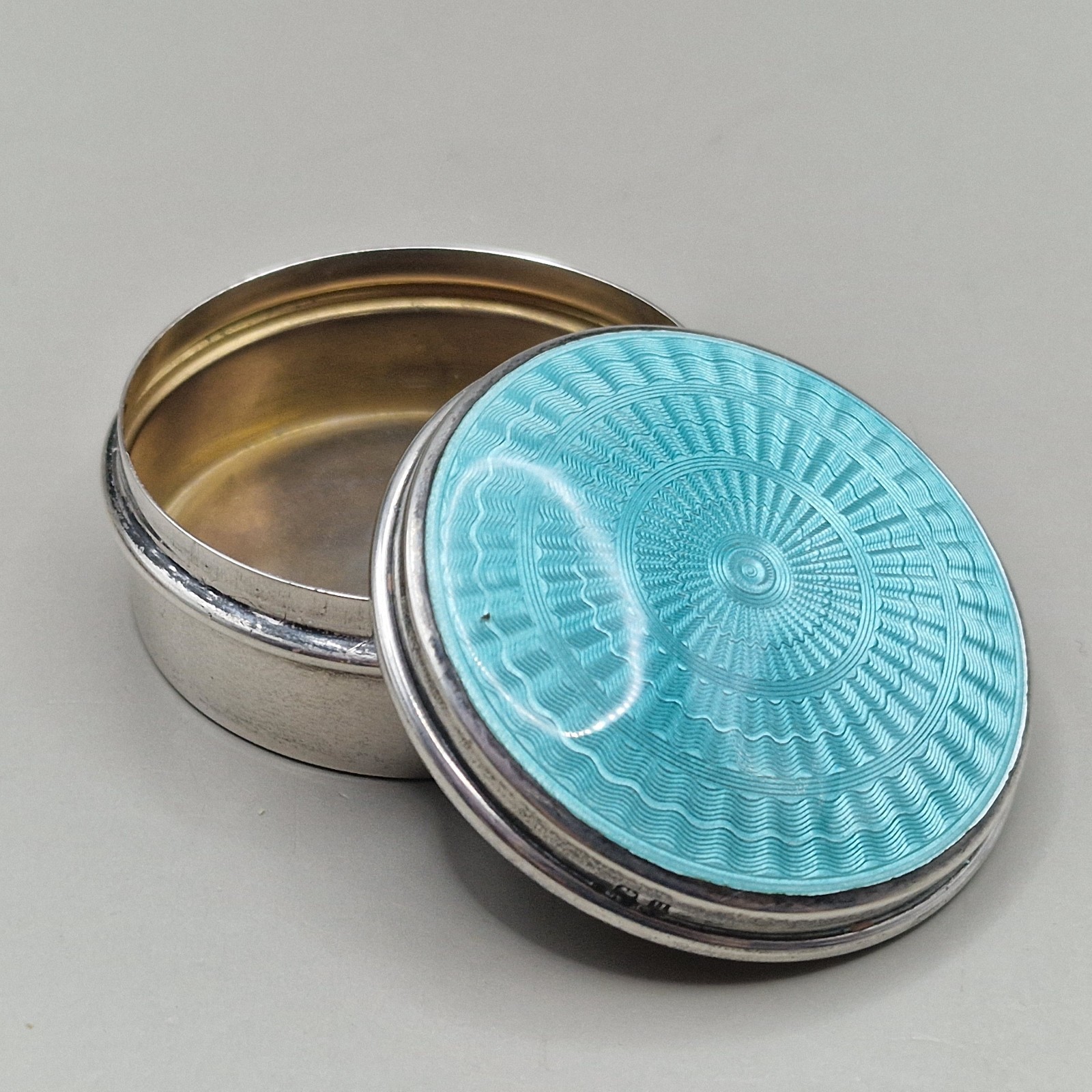 Antique Sterling Silver & Guilloché Enamel Circular Box by Lawrence Emanuel 1919