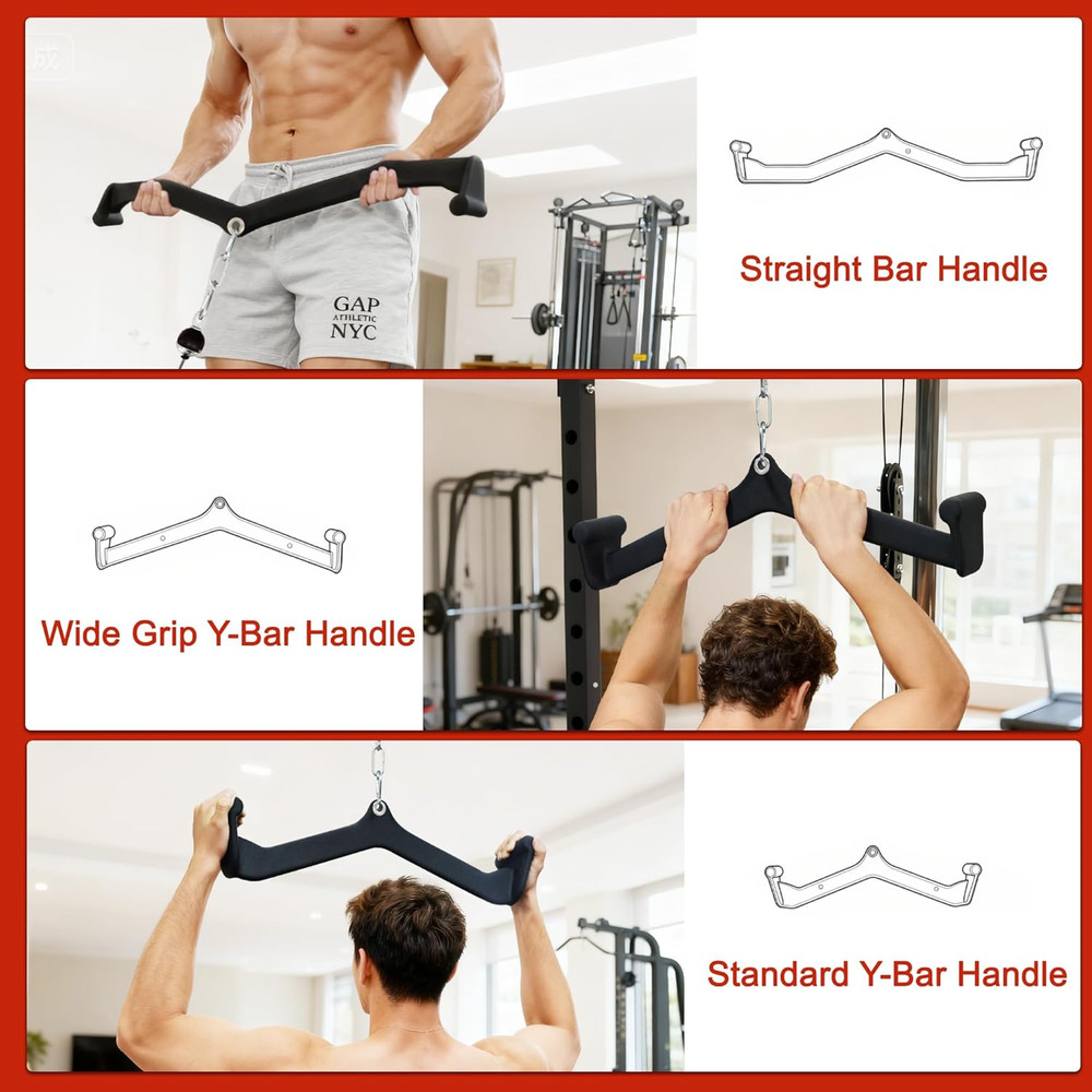 LAT Pulldown Attachments, 5 Pieces Cable Machine Rowing Bar Set, Back Bicep Curl
