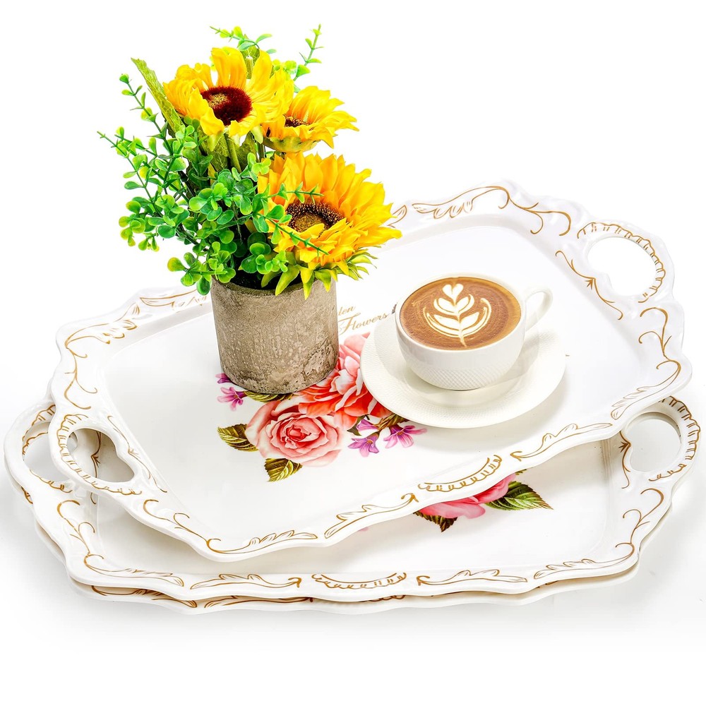 Nicunom 3 Pack Serving Trays with Handles, 16" L x 11" W Rectangular Trays for E