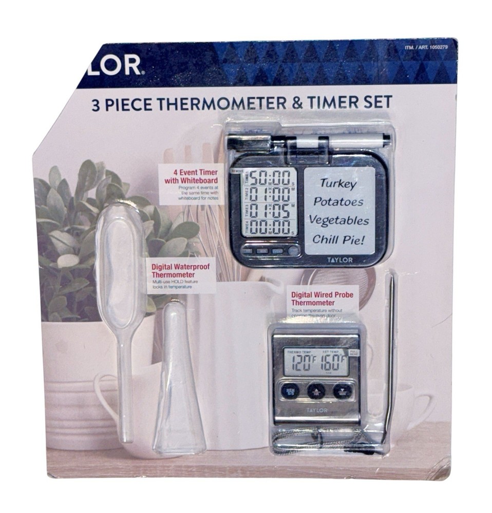 New Taylor 2 (3) Piece Thermometer & Timer Set NIB