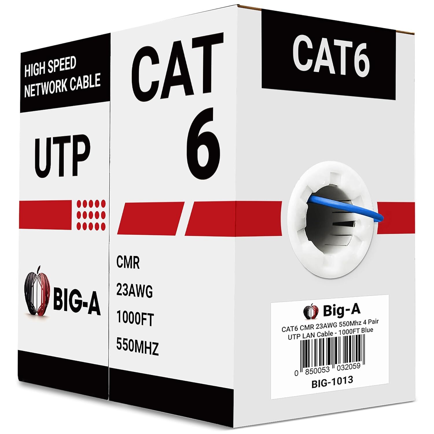 Cat6 Cable 1000ft 23AWG Solid 4 Pair Bulk Cat 6 Ethernet Cable (UTP CMR) 550MHz