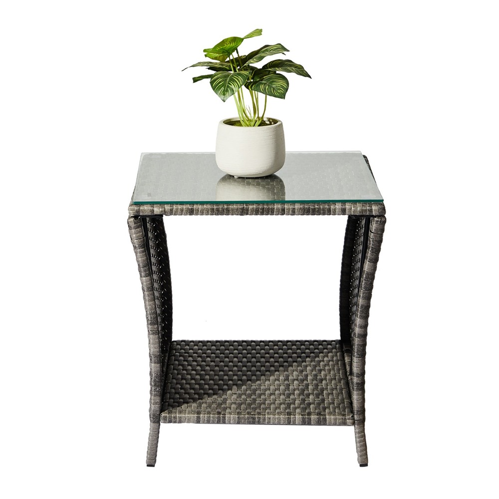Outdoor Patio Wicker Side Table, Square End Table Bistro Coffee Table