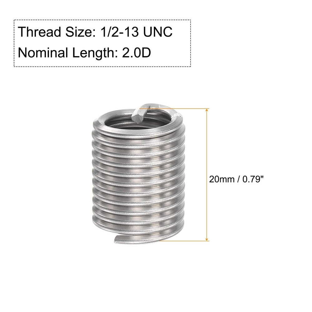 1/2-13 UNC 2.0D 304 Stainless Steel Wire Thread Insert Threaded Sleeve 5pcs