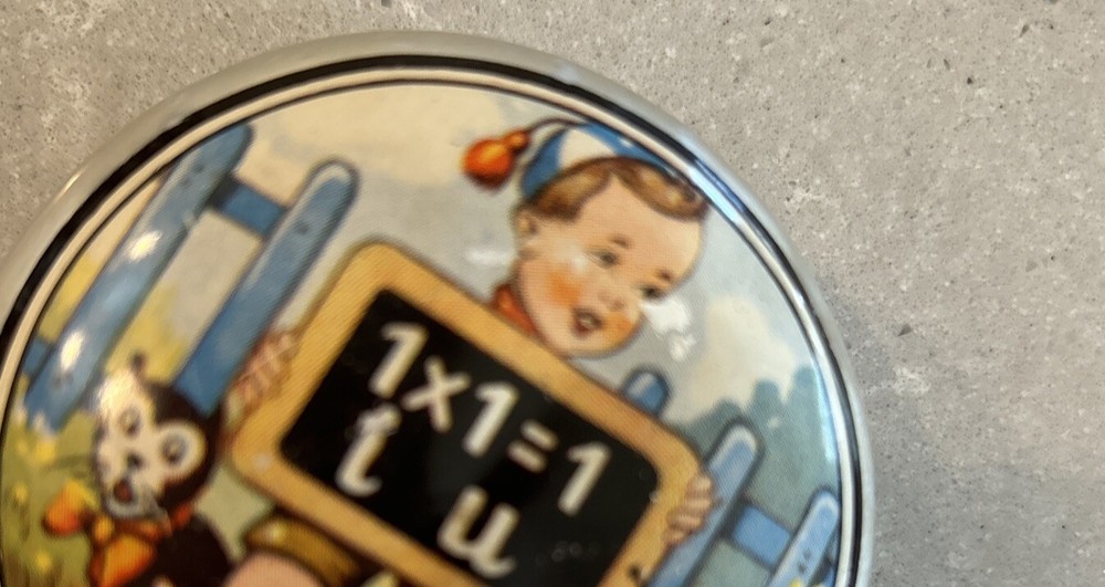 German US Zone Boy Doing Math Cat School Slate Tin