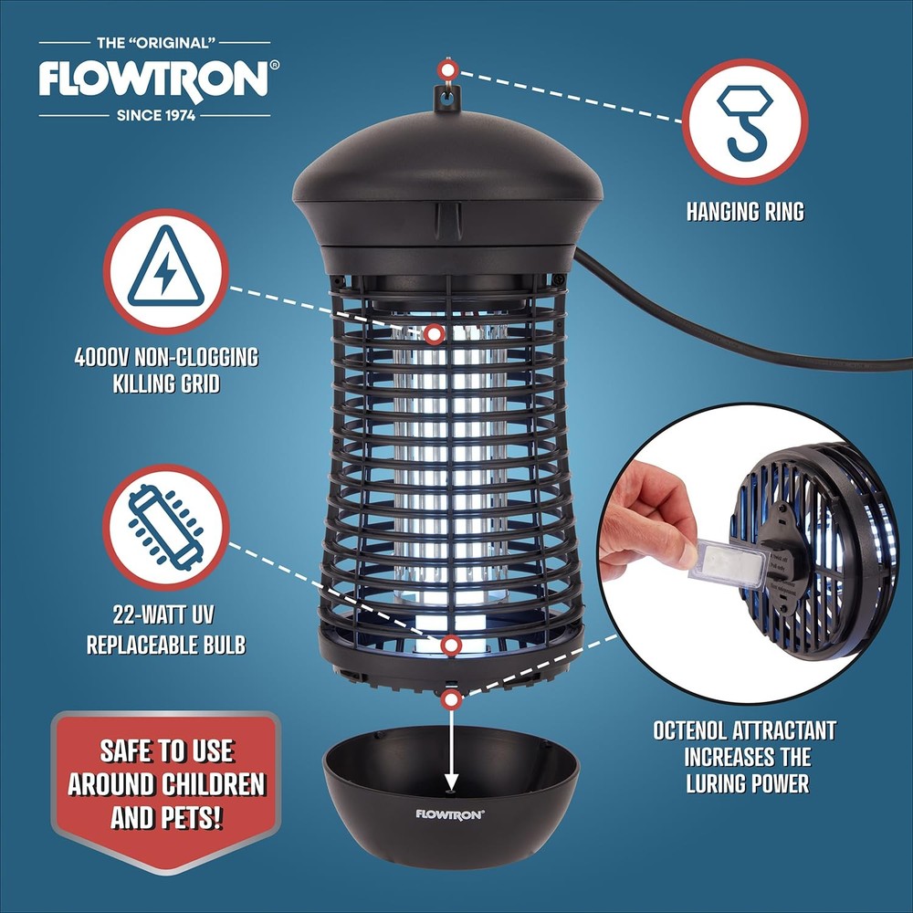 Flowtron Rechargeable Bug Zapper, 2150 Sq Ft with LED Light