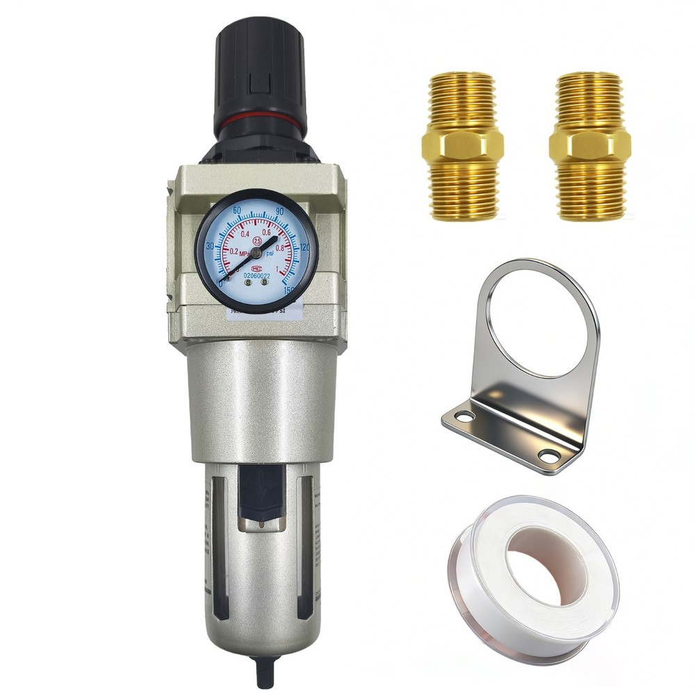 1”NPT Compressed Air Filter Regulator Piggyback Combo, auto Drain
