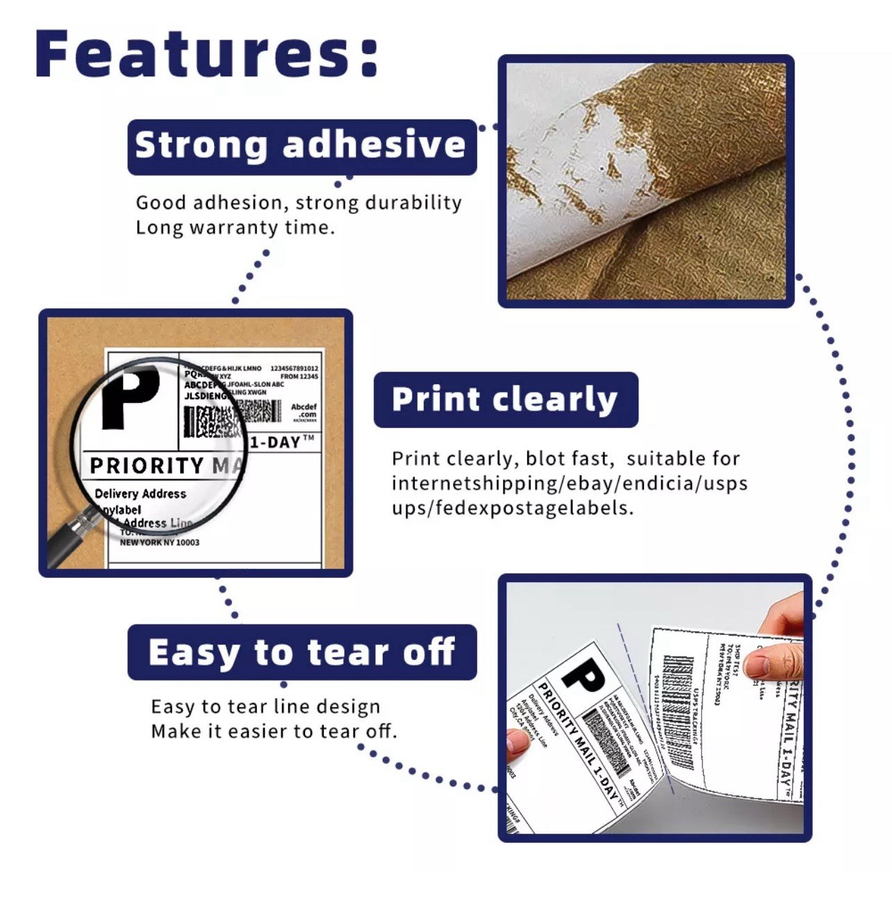 4"x6" Fanfold Direct Thermal Shipping Labels for Zebra and Rollo 500 PCS