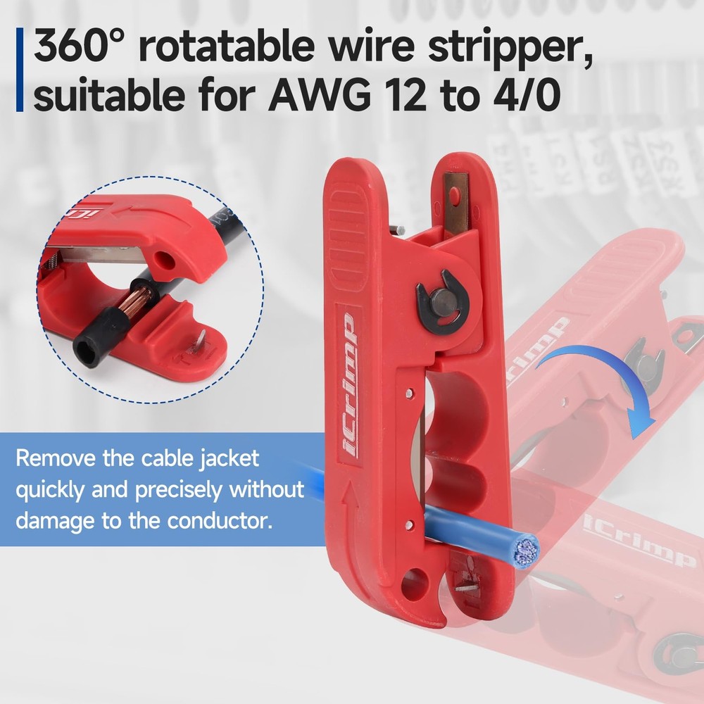iCrimp Round Cable Stripper for AWG 12 to 4/0, Adjustable Jacket...