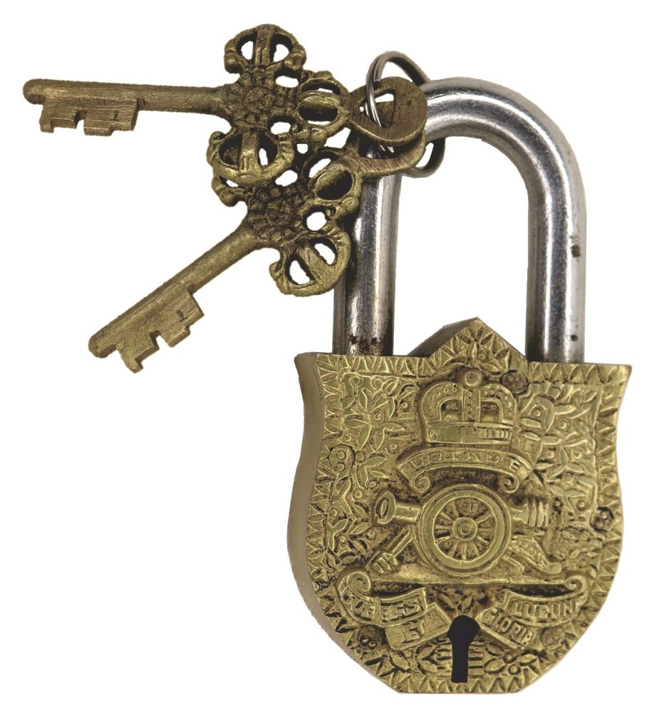 Crown Engraved Padlock Vintage Style Handmade Solid Brass Door Lock Home Decor