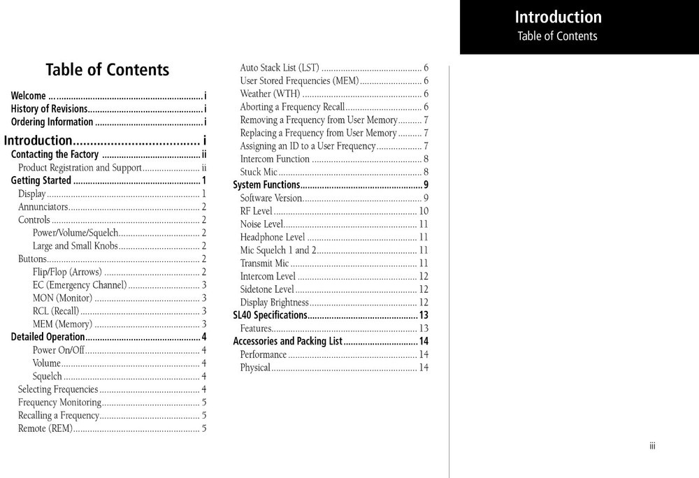 Garmin SL40 VHF Comm Pilot's Guide OWNER'S MANUAL