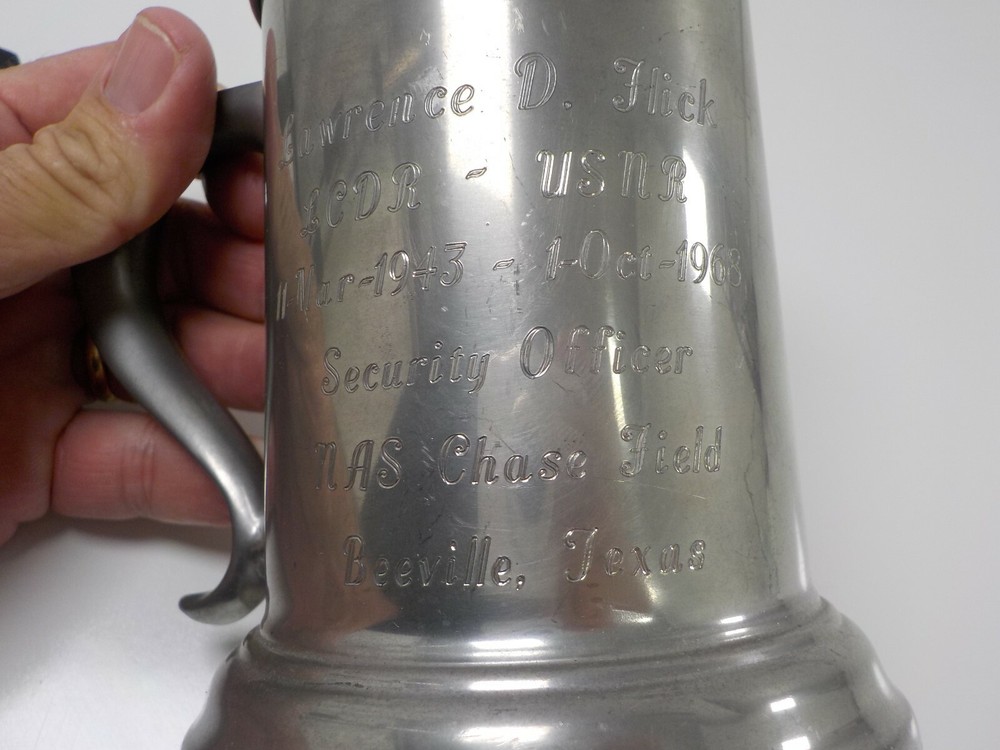 Vintage Pewter Mug From NAS Chase Field Beeville Texas Given To a LCDR