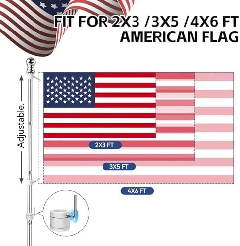 American Flag 3x5ft with 5 Ft Outdoor Pole Kit Stainless Steel Aluminum Silver