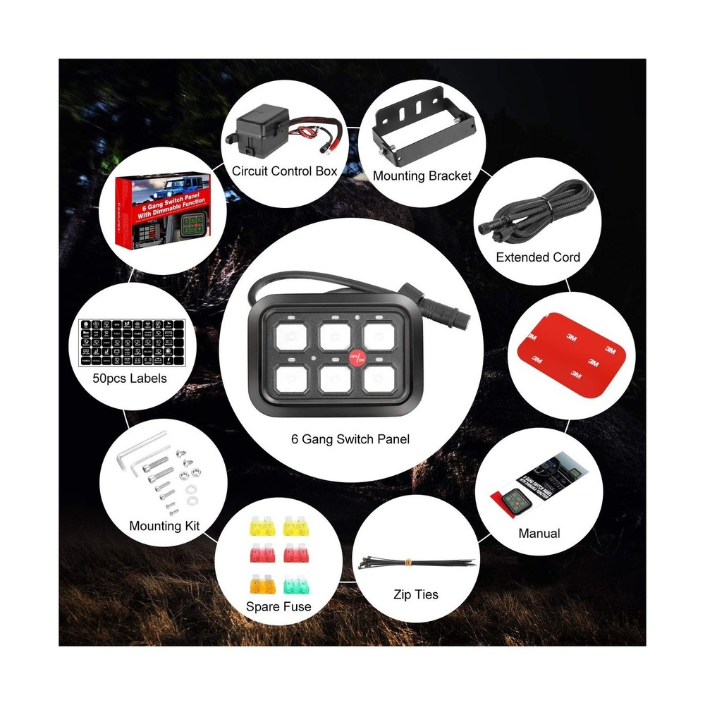 6 Gang Switch Panel, Auto Power Plus Automatic Dimmable Switch Pod Panel Circ...