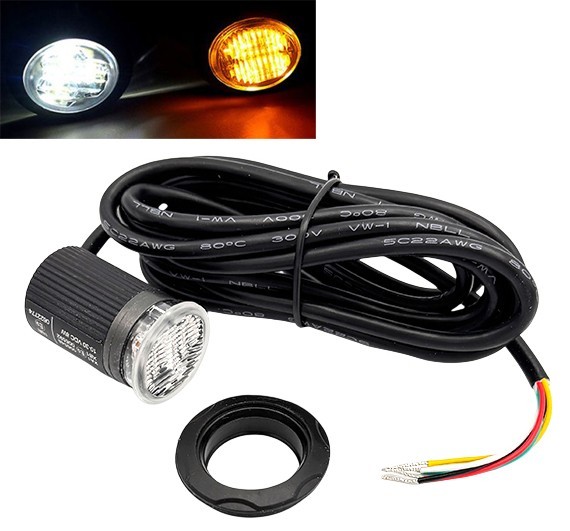 Dual Amber White LED Round Button Strobe Warning Light Low Profile Flush Fit