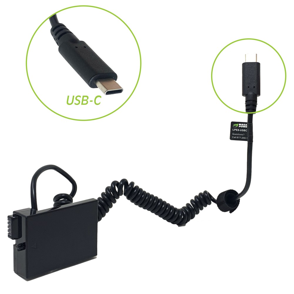 Wasabi Power DC Coupler with USB-C Input for Canon LP-E8