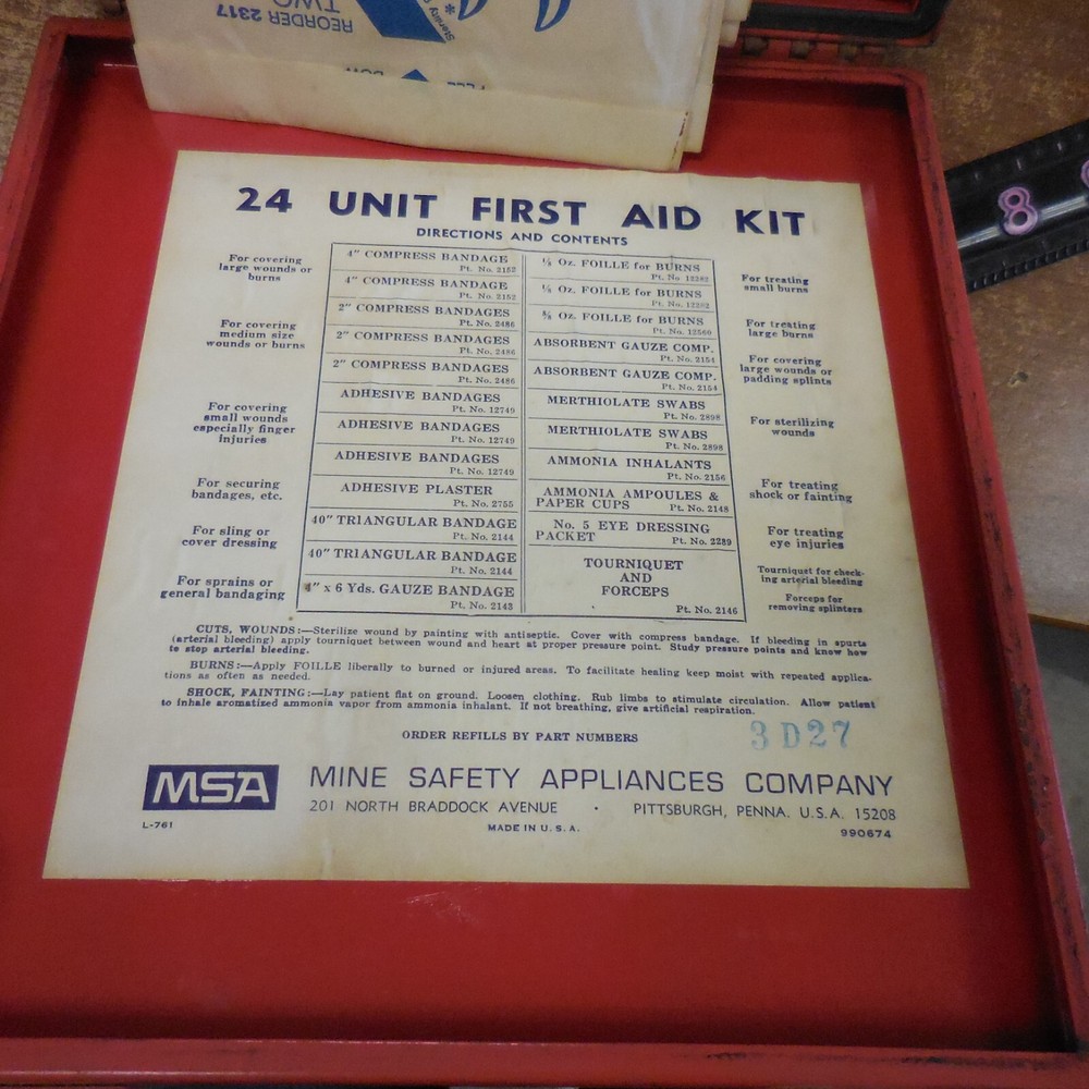 Vintage MSA Wall First Aid Kit--with contents