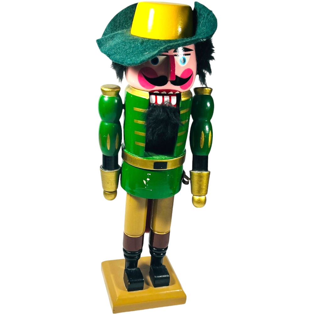 Nutcracker Green & Yellow Musketeer 12" Vintage / Nut Cracker