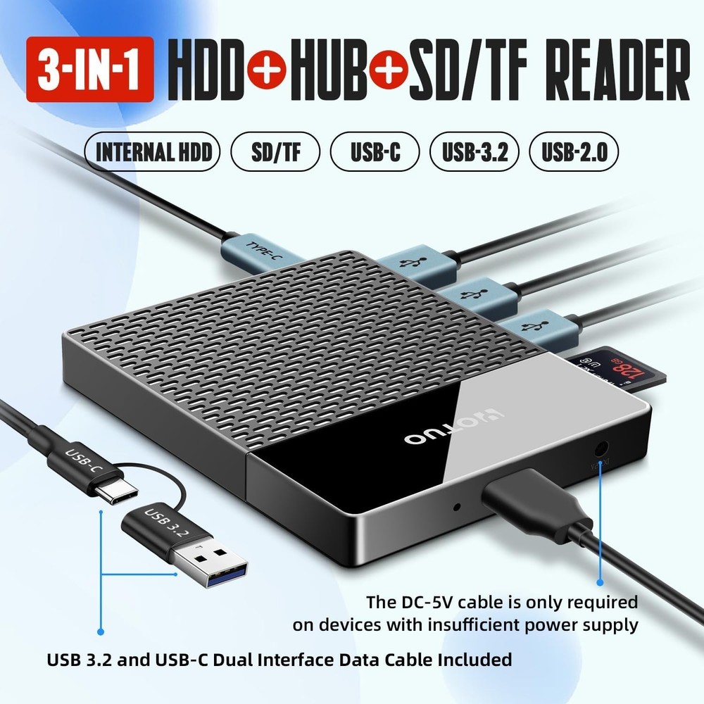 All-in-One 1TB External Hard Drive & Hub - Streamlined Data Access Anywhere