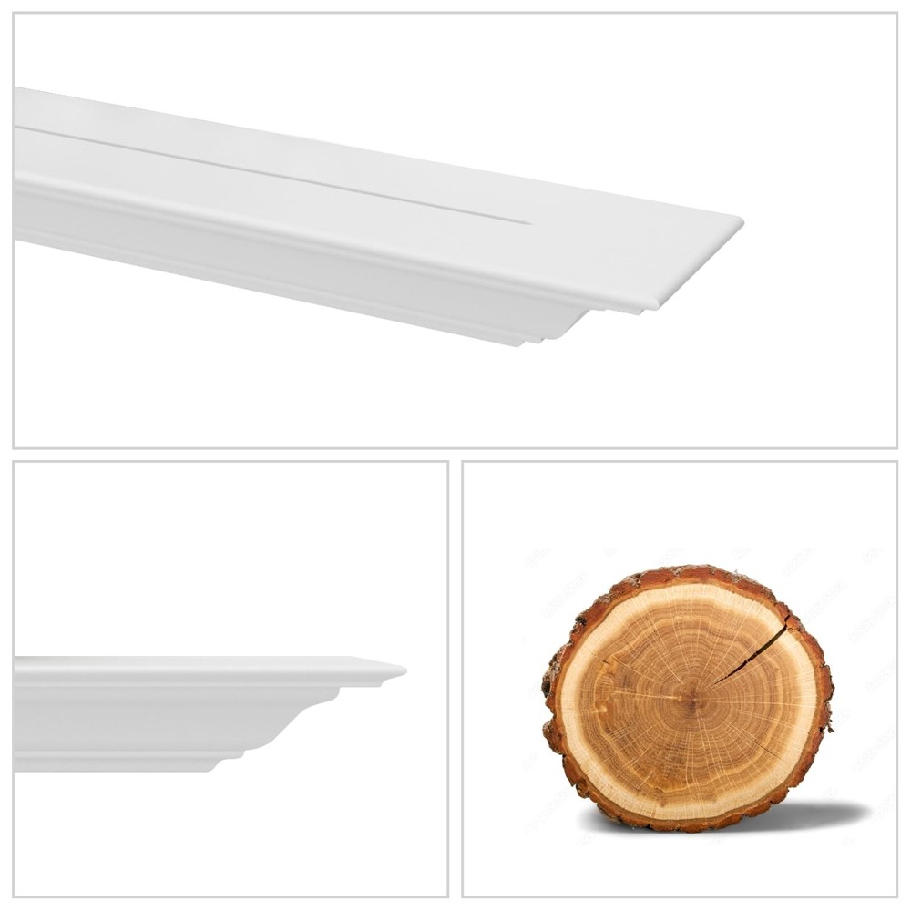 Solid Wood White Floating Shelves Wall Mounted, Molding Floating Wall Display...