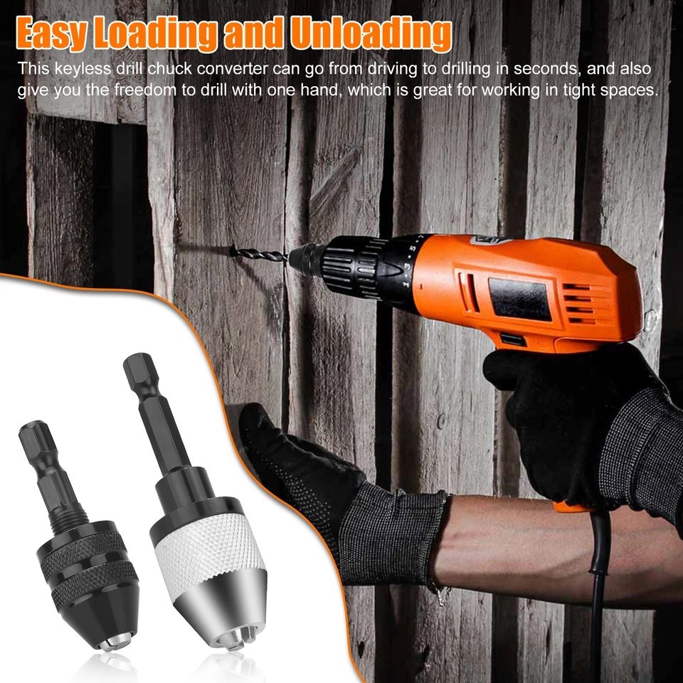 2x 1/4" Hex Shank Keyless Drill Chuck Conversion Adapter Bit Quick Change Driver