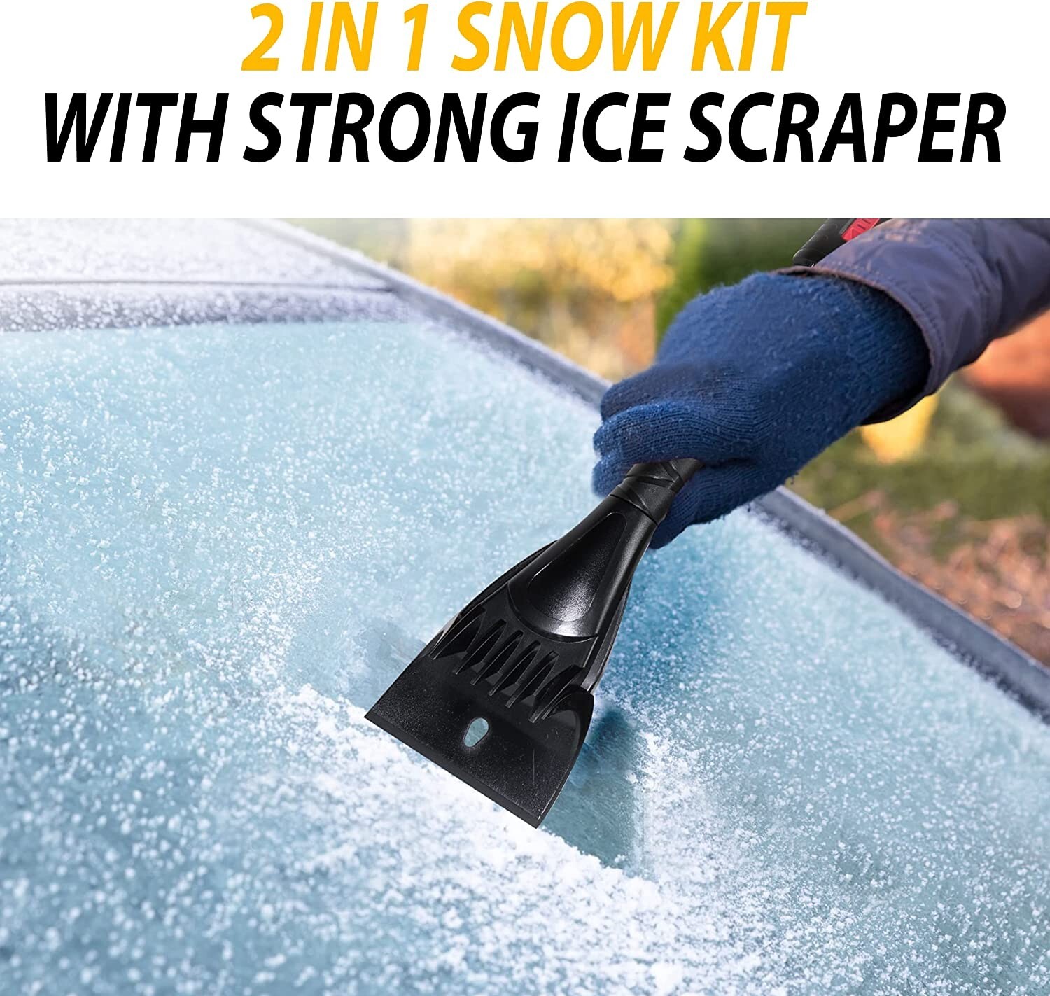 62" Portable Extendable Snow Brush and Ice Scraper 360° Pivoting Brush Head