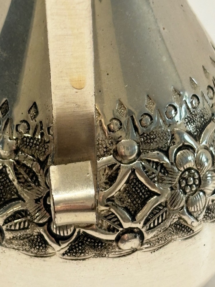 Middle Eastern Style COFFEE POT Silverplate Flower Embossed Band 12oz Vintage