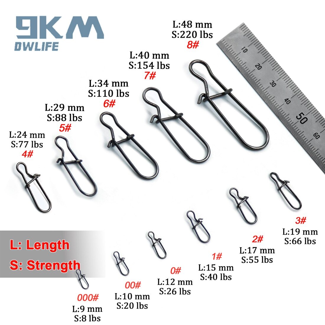 50~200Pack Fishing Snaps Duo Lock Snap Stainless Steel 8LB-220LB Quick Lure Snap