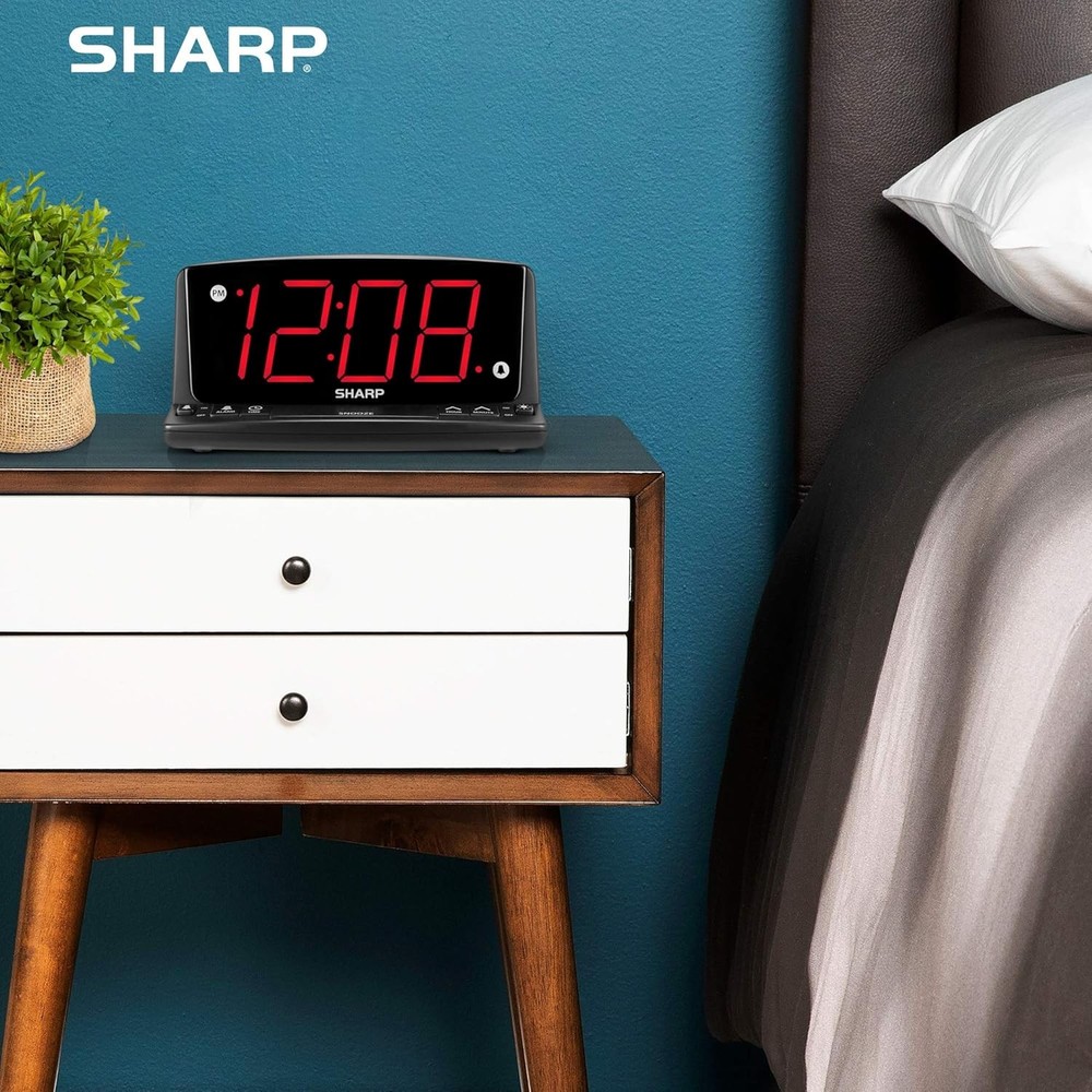 Sharp LED Digital Alarm Clock – Simple Operation - Easy to Black - Red Led