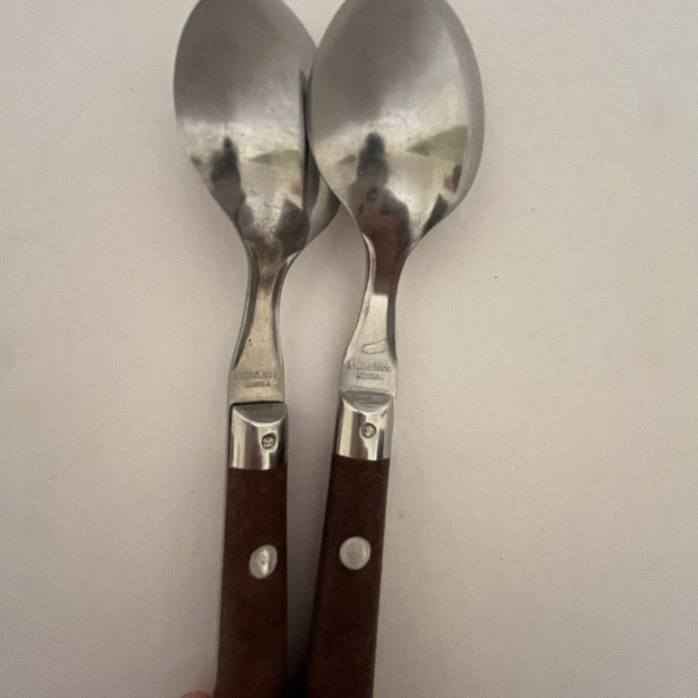 2 Tsps Washington Forge? Mardi Gras Stainless Brown Plastic Riveted Handle Korea
