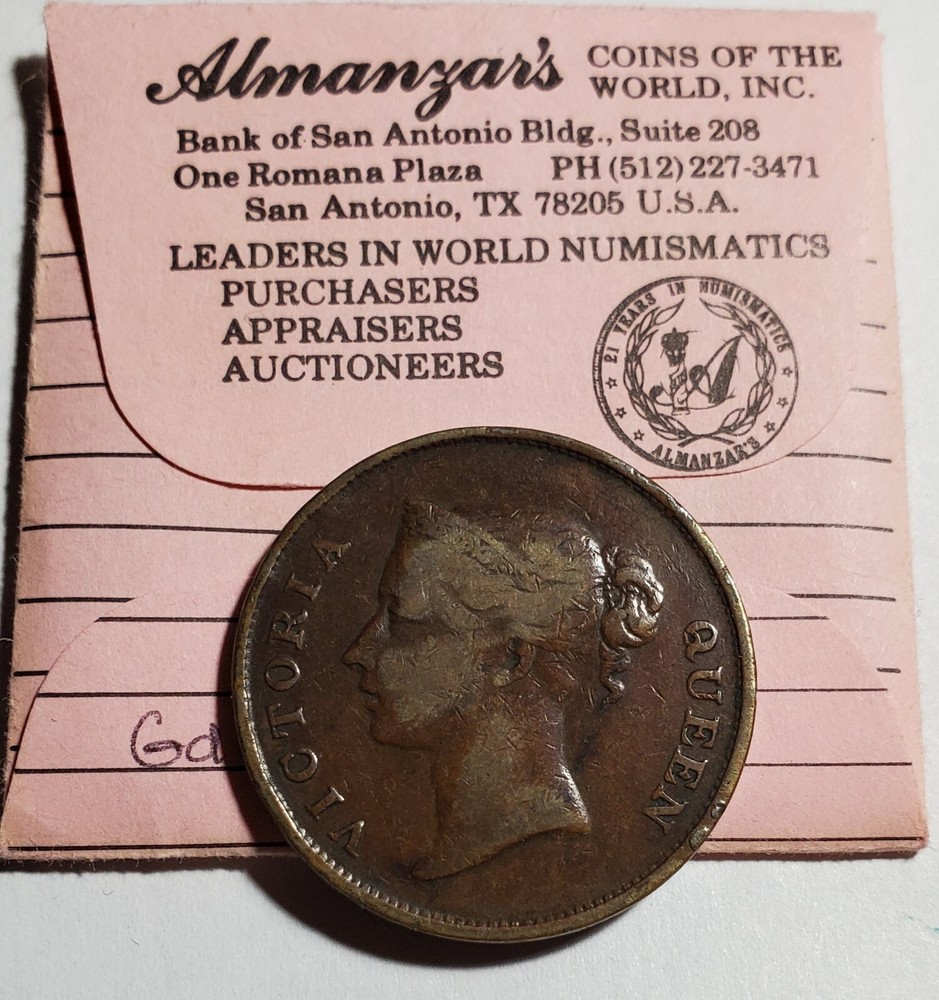 Straits Settlements 1862 Cent KM-6 VF Copper Coin