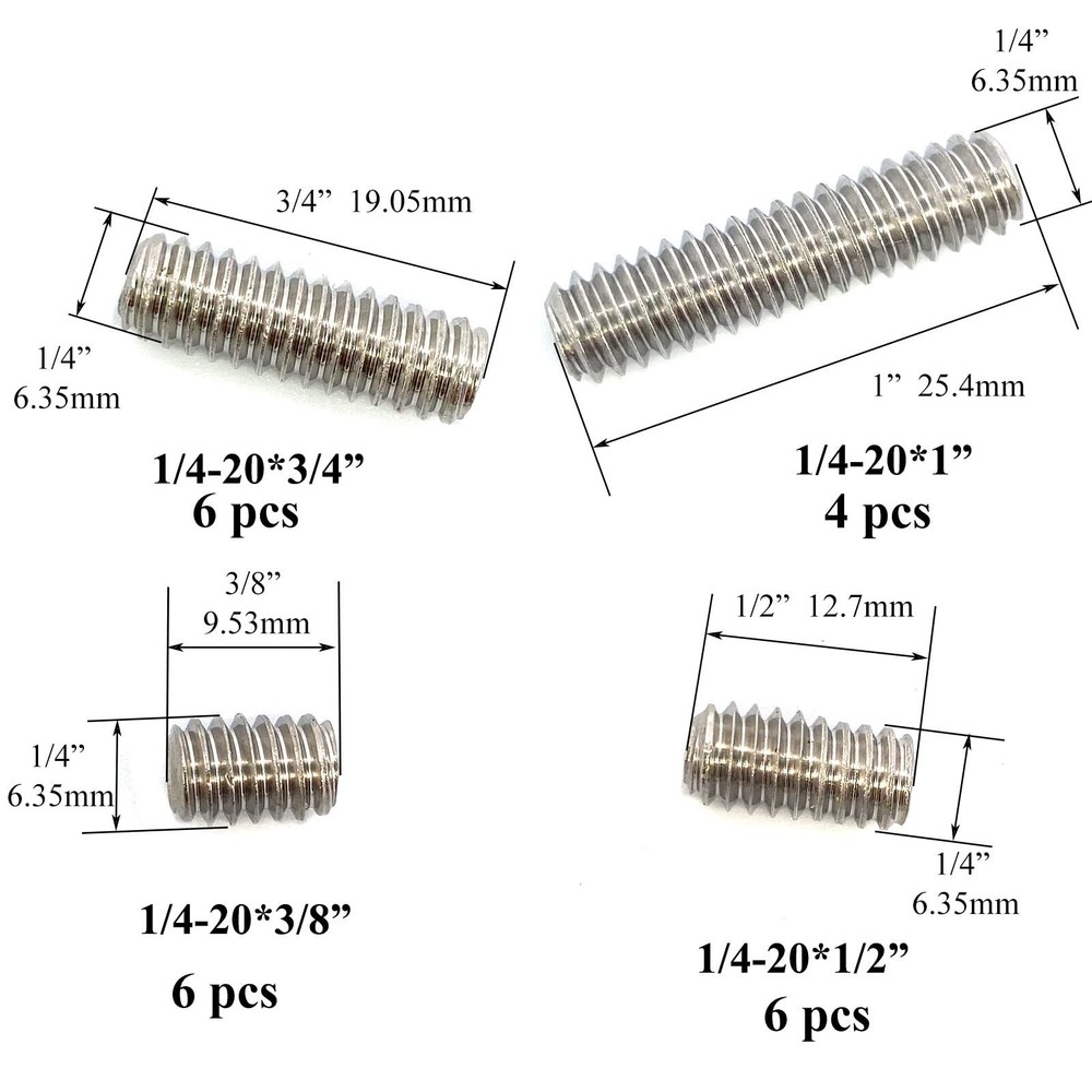 22pcs 1/4-20 Inch 4 Sizes Thread Hex Socket Set Screw Assortment kit – 304