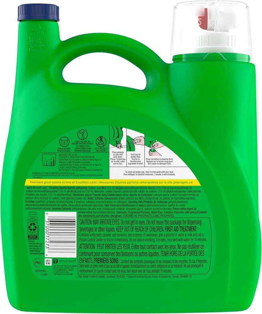 Gain Liquid Laundry Detergent, Original Scent, 154 fl oz, 107 loads, Freshness +