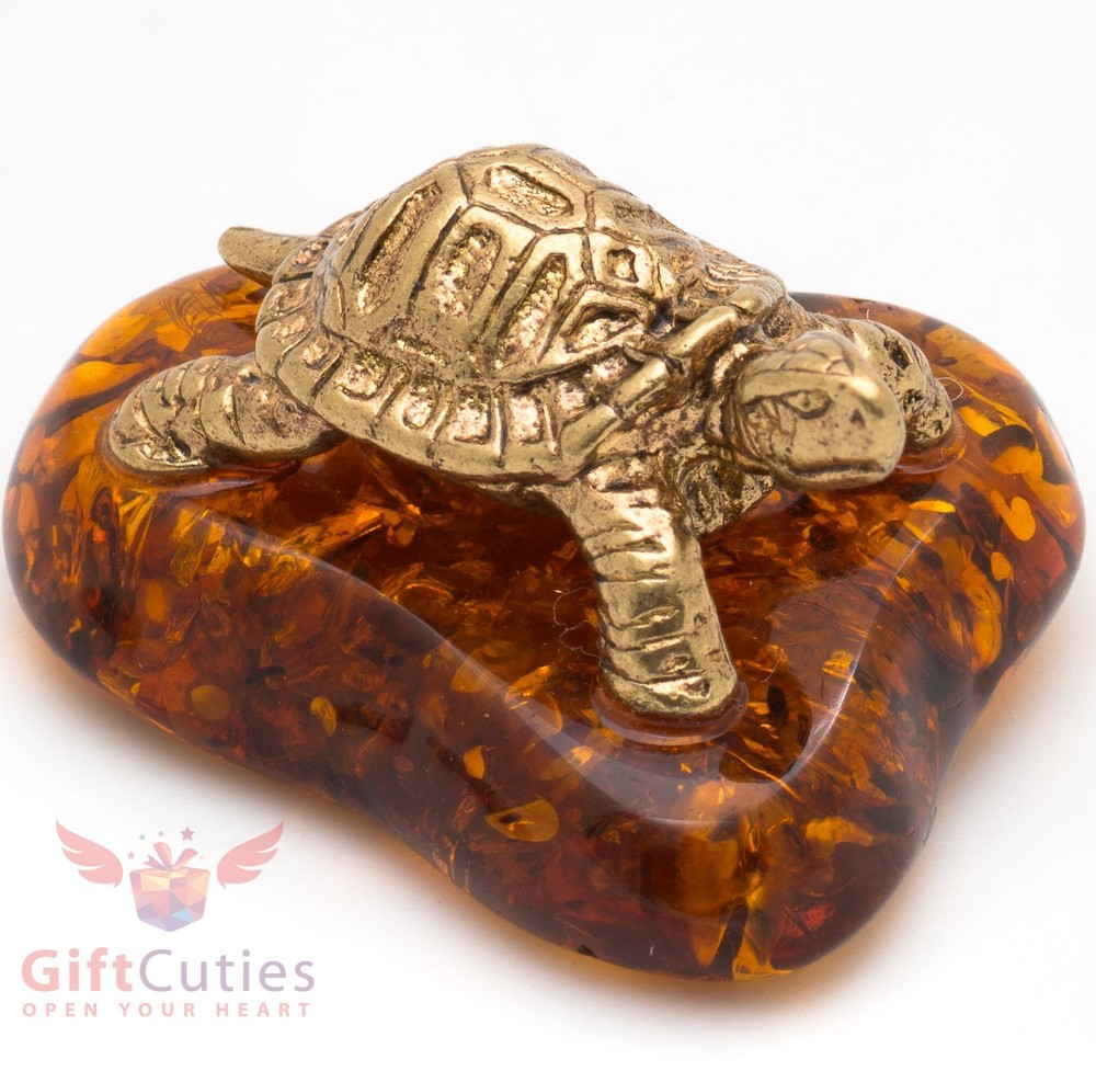 Solid Brass Amber Figurine Tortoise Turtle in Amber Shell talisman IronWork